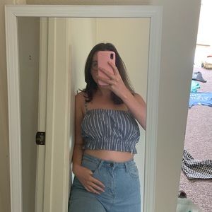 Striped blue and white crop top